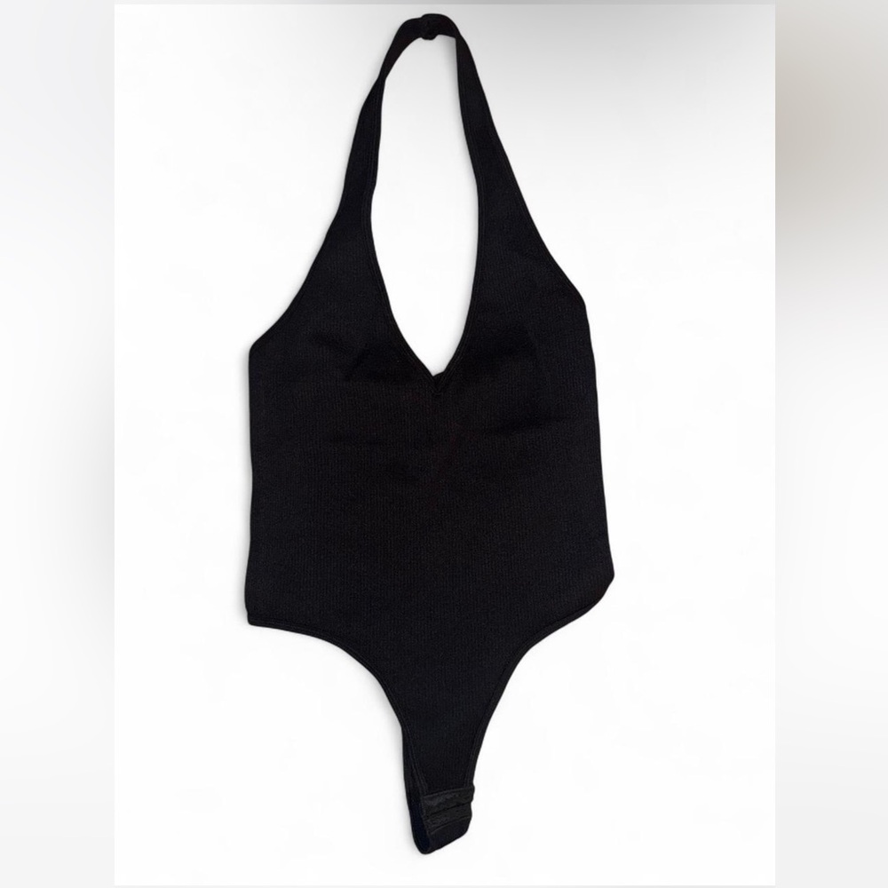 Black halter body suit